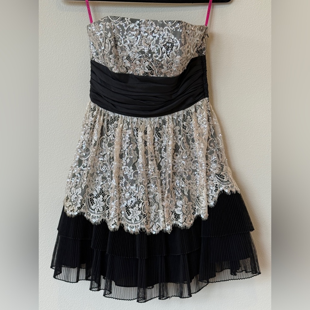 🖤 VINTAGE Y2K Betsey Johnson Black & White Lace Tulle Cupcake Mini Dress 🎀